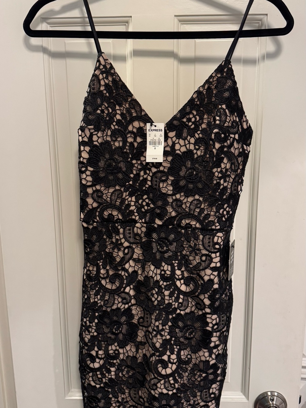 NWT! Express Black Mini Dress with Lace Overlay on Nude Slip